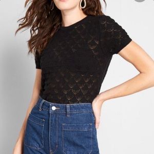 🖤Cute ModCloth Pointelle Taken Sweater in Black, EUC!